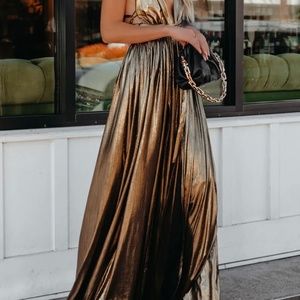 METALLIC WRAP MAXI DRESS - GOLDEN BRONZE